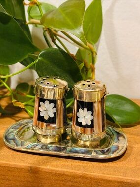Mid-Century Alpaca Silver & Abalone Salt & Pepper Shakers – Mexico
